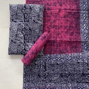 Mirage Color Beautiful Copper Block Printed Wax Batik Indonesian Style Pure Cotton Suit With Cotton Dupatta