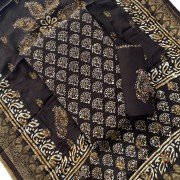 Baltic Sea Color Hand Block Print Wax Batik Heavy Silk Suit With Dora Silk Banarsi Dupatta