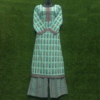 Neptune Color Hand Printed Bagh Cotton Readymade Suit With Cotton Dupatta