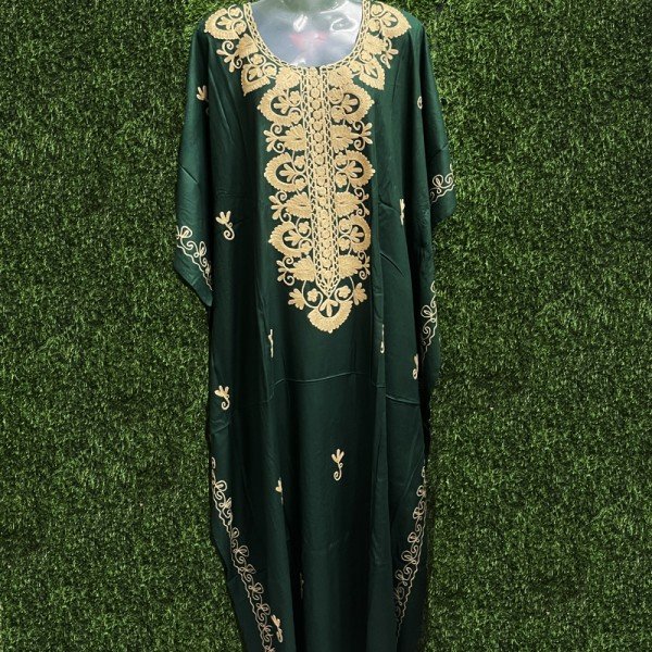 Medium Jungle Green Color Rayon Fabric Ari Work Pattern Kaftan