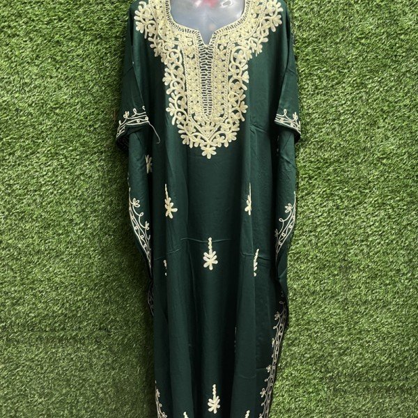 Timber Green Rayon Fabric Ari Work Pattern Kaftan